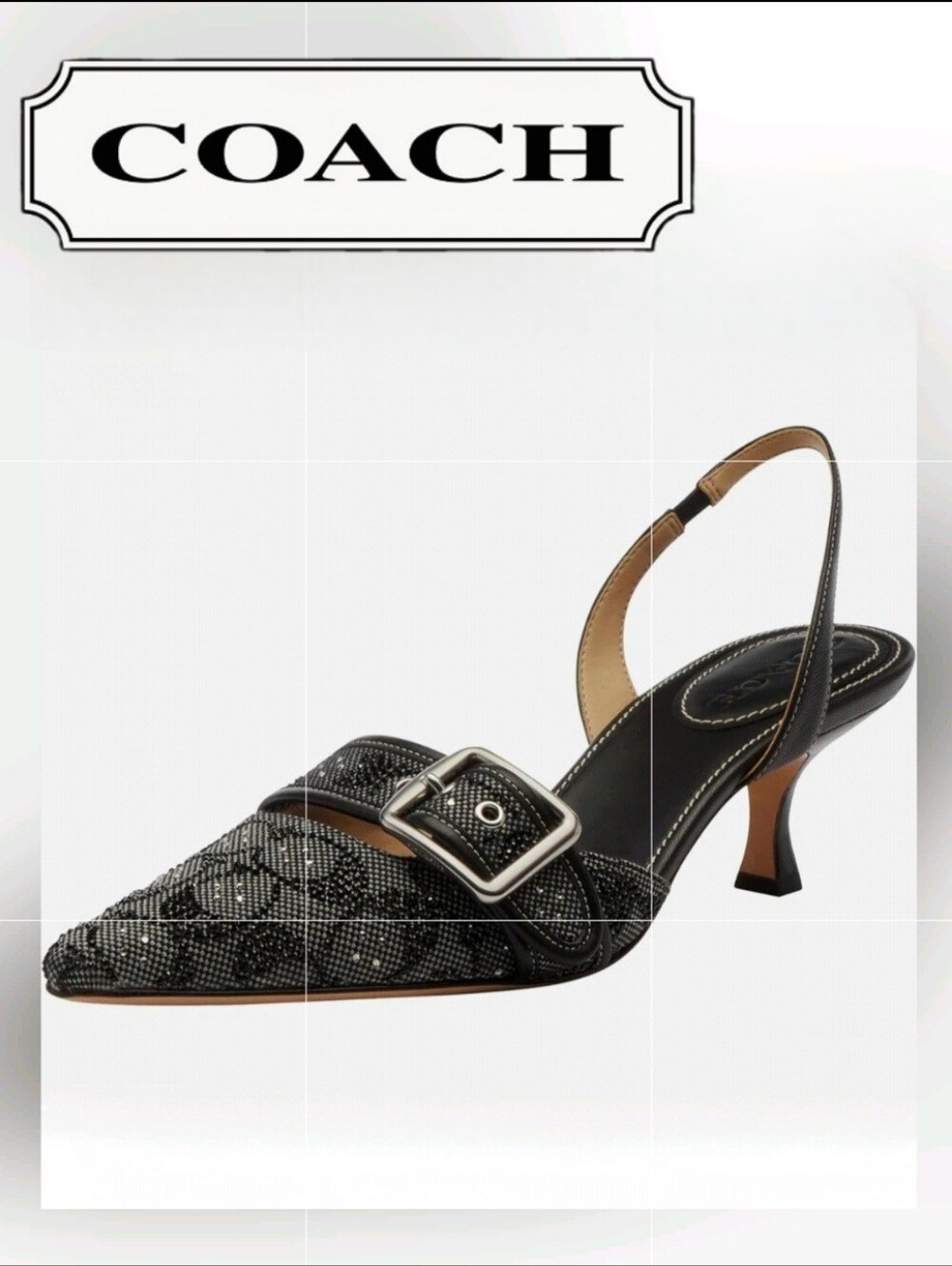 🔥COACH Margot Black Signature Crystal Slingback Kitten Heel, Sz 10, NEW w/tags